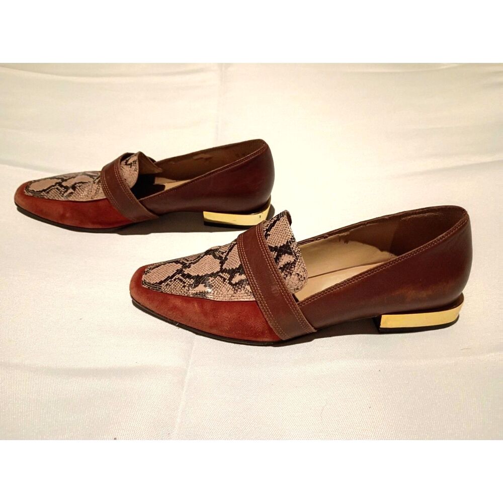 Naturalizer Women's Brown Leather Snakeskin Print Pumps Gold Heel Size 6M